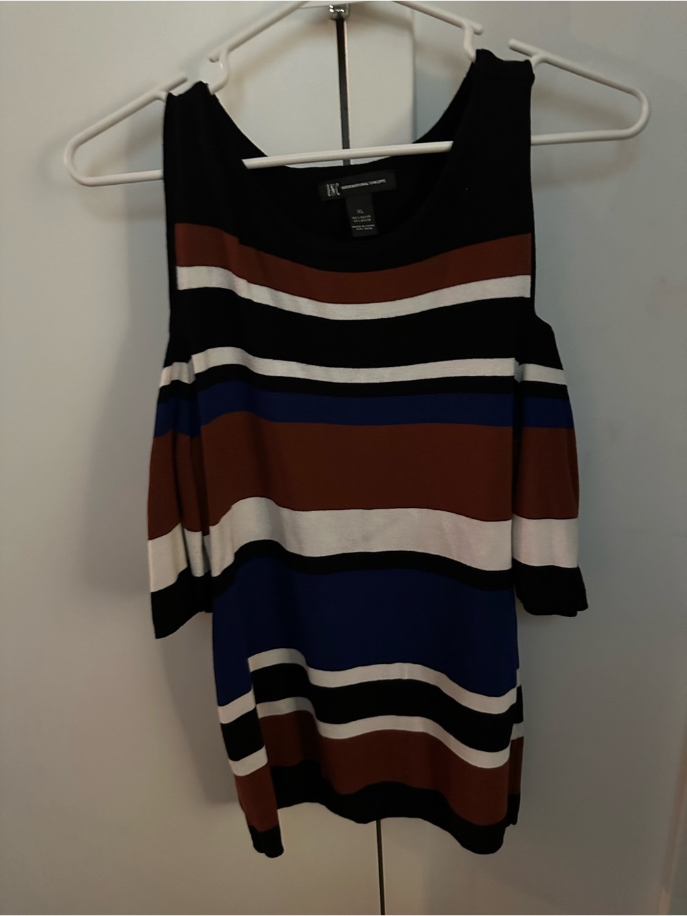 INC International Concepts Striped Knit Top in Black, Brown, Blue & White